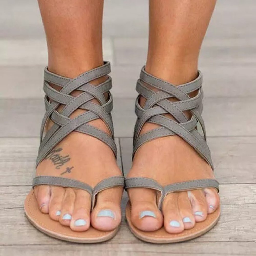 Summer Cross-Tied Zipper Flat Sandals